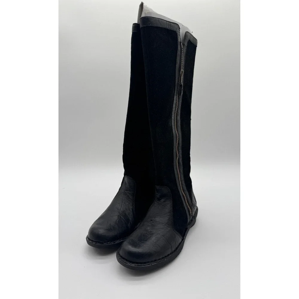 Clarks Women's Tall Riding Boots Black Leather Suede Side Zip Size 7M NEW